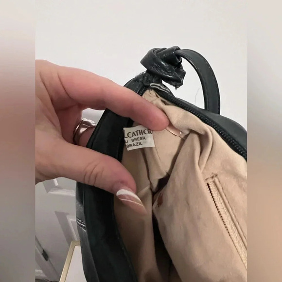 Vintage | Genuine Leather Navy  Half Moon Crossbody Purse - Picture 9 of 10